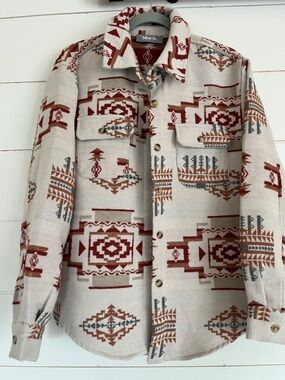 Blank Quilting Aztec Print Button-Down Shirt Jacket - Cream & Rust